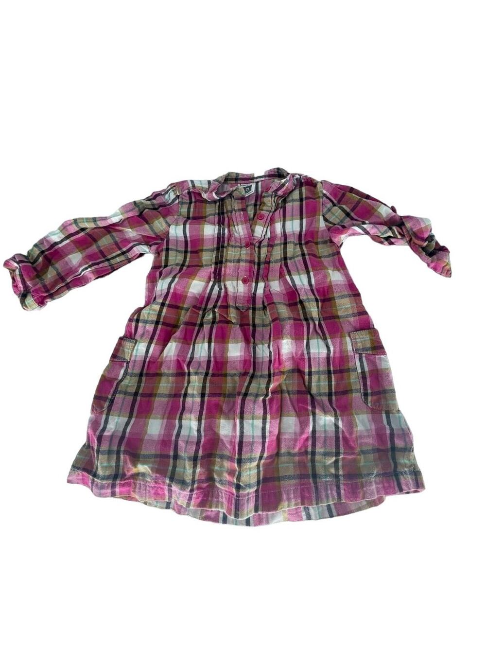 Carter's Baby Girls Pink Plaid Long Sleeve Half Button Dress Size 2T